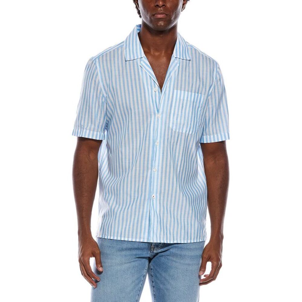 Isaia Mens Linen-Blend Sport Shirt, Blue
